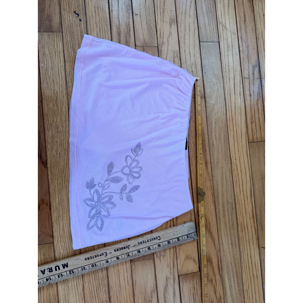 Y2K 2000s style Derek Heart Pink Mesh Rhinestone Floral Mini Skirt with shorts - Picture 4 of 8